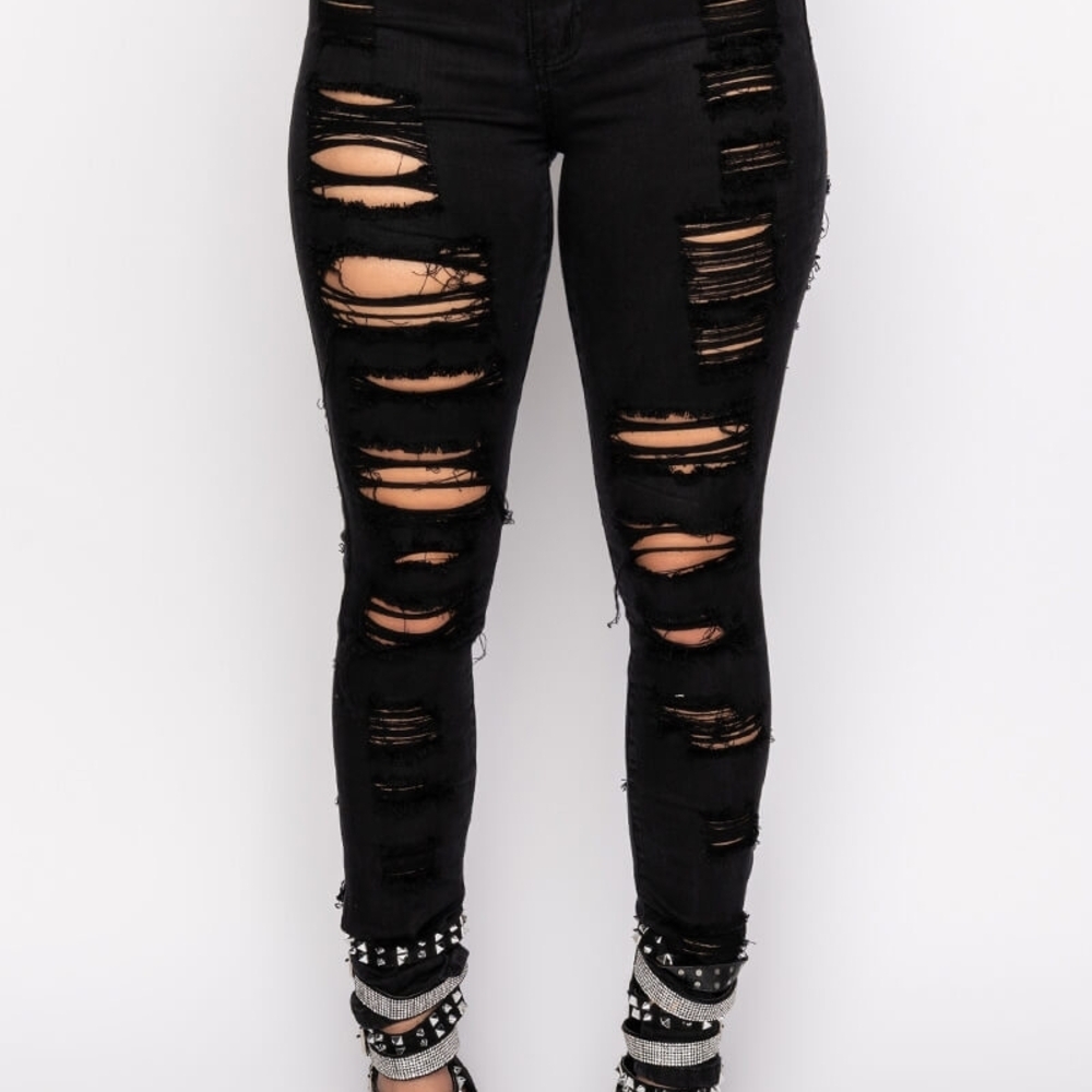 SOLD New! AKIRA Show Me Baby Black Distressed Stretch Denim Skinny Jeans - Picture 10 of 12